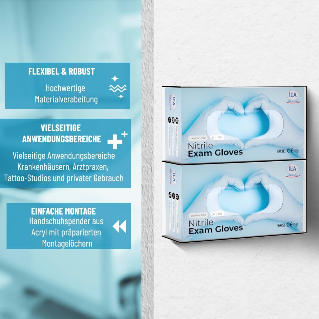IEA Medical - Dispensador de guantes de 2 compartimentos | dispensador de guantes de acrílico | para guantes desechables (dispensador de guantes 2 compartimentos)