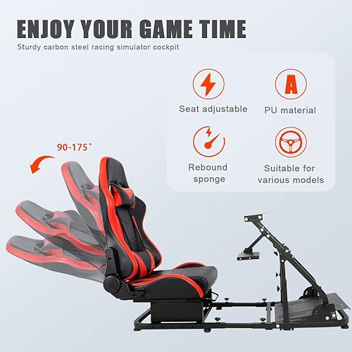 Miniatura 7 de Marada Racing Simulator Cockpit,Tilt-Adjustable Steering Wheel Stand with Red Seat fit Logitech G25 G27 G29 G920 Thrustmaster T300RS T150 PS4 Xbox
