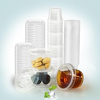 120 Sets - Small Plastic 1oz Condiment Cups with Lids, Portion Cups for Lunch, Party, Trips