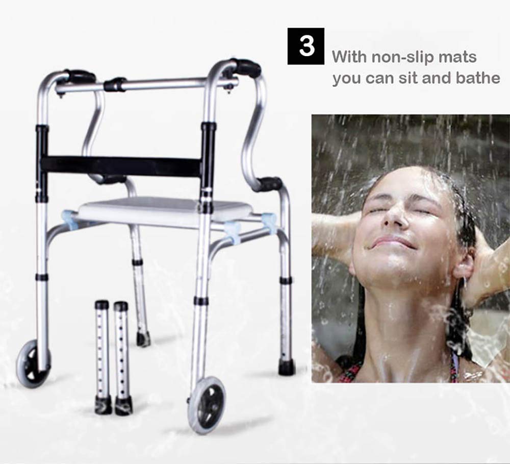 Deambulatore con Sedile, Pieghevole Multifunzione Regolabile in Altezza Walker Sedia da Bagno Bastone da Passeggio Strumento per la Riabilitazione Allenamento a Piedi Interesting