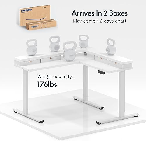 Miniatura 69 de FLEXISPOT Escritorio de esquina profesional con motor dual en forma de L, escritorio eléctrico de pie, escritorio de pie con altura ajustable, mesa