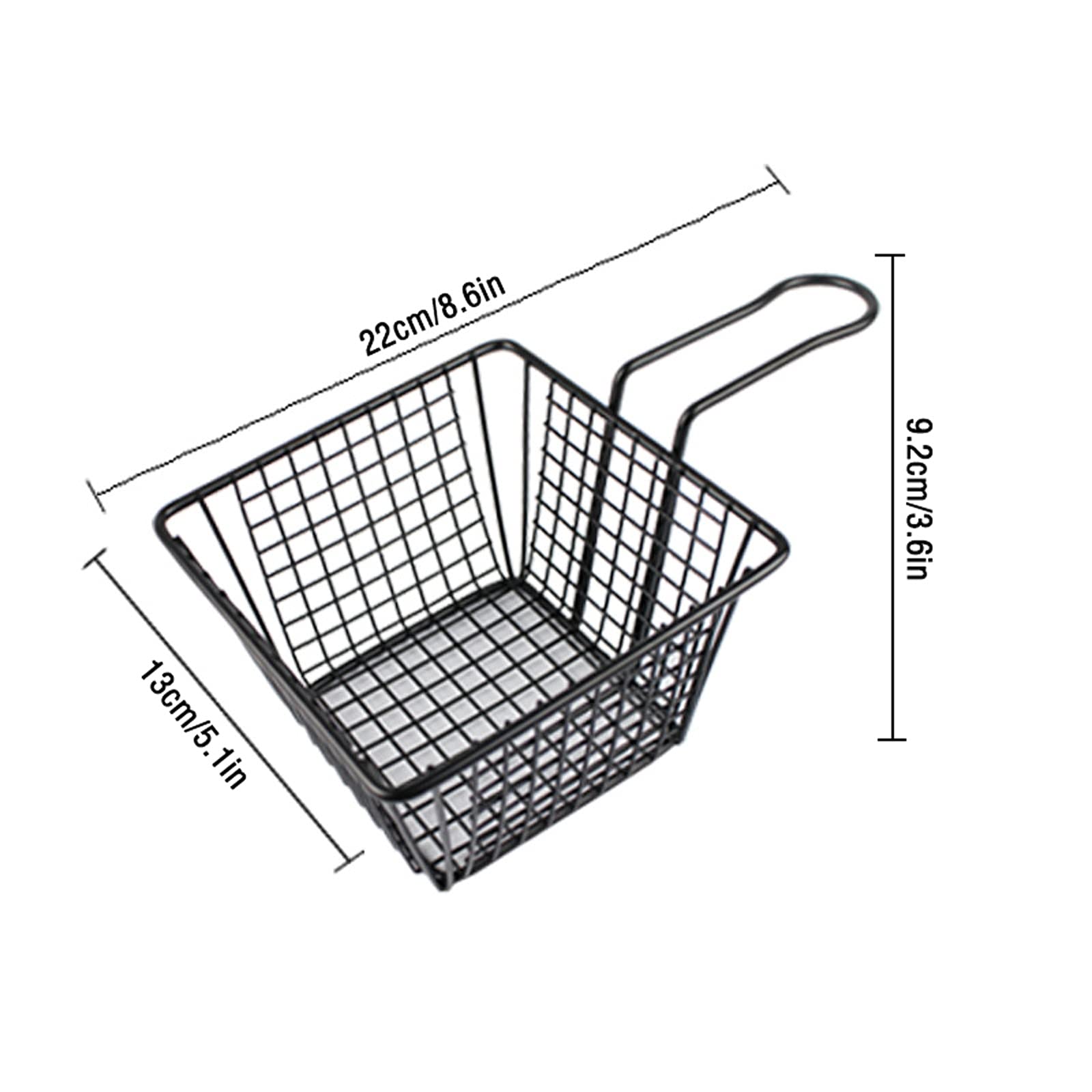 Miniaturowy kosz do smażenia, z czarnym uchwytem, ze stali nierdzewnej, uniwersalny, do restauracji, na przekąski, do frytkownicy