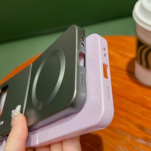 Miniatura 7 de Funda magnética para Samsung Galaxy Z Flip 4 compatible con MagSafe Película protectora de lente de cámara incorporada, pintura metálica de alta