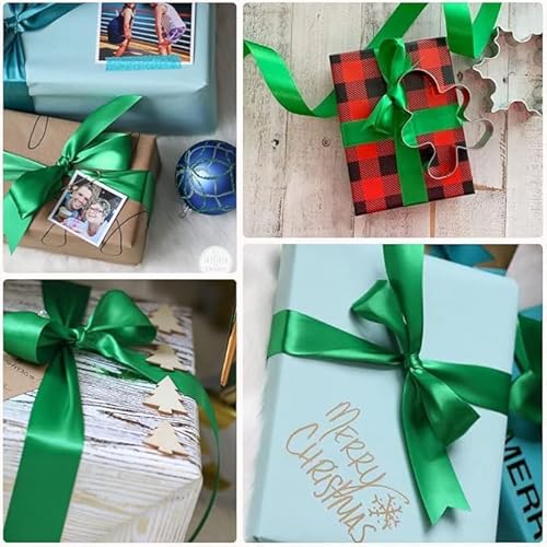 22m x 10cm Wide Green Satin Ribbon, Green Thick Wedding Car Ribbon for Gift Wrapping, Bouquet, Cake, Craft Decorations, Premium 4 Inch Florist Ribbons for Christmas Birthday Present - Image 5