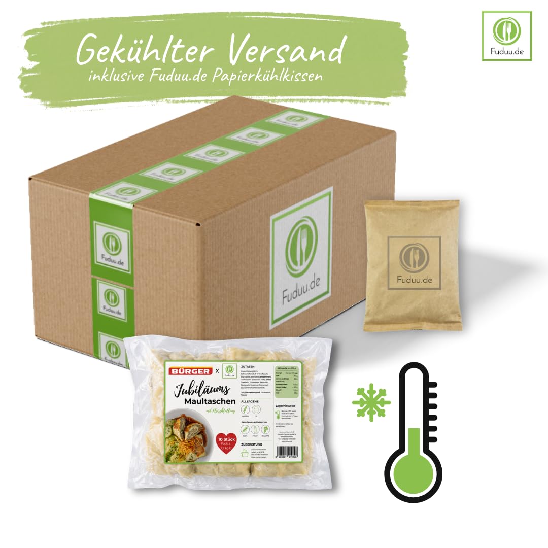 BÜRGER x Fuduu.de - Jubiläums-Maultaschen mit Fleischfüllung, 1,2 kg Beutel, traditionelle schwäbische Maultaschen, Manufaktur-Maultaschen (3 x 1,2kg)