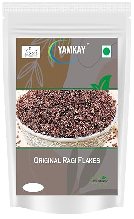 YAMKAY Ragi Flakes 300g 10.58 oz | Finger Millet Flakes | 100% Natural Whole Grain | Ready to Cook Breakfast Cereal | Gluten-Free | No Added Preservatives