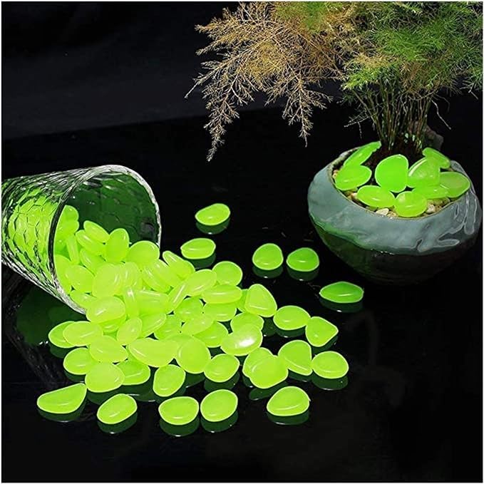 Woffely 200 Pc's Radium Glossy Stone Decorative Aquarium and Vase Fillers Pebbles for Garden Home in Dark Glowing Stepping Glows The Night Rocks Set Decoration (Green)-picture-14