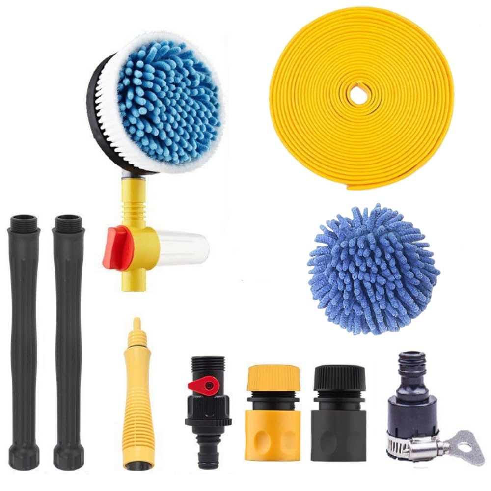 Cepillo de Limpieza para Coche Cepillo Giratorio de Espuma en Aerosol Profesional de Microfibra de Mango Largo 360 Grados fregona de Lavado rotativa con tubería de Agua de 10 Metros