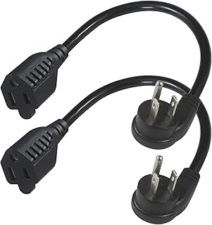 1Foot Flat Plug Short Power Extension Cord 1FT - Black Low Profile Flat Wall Plug 3 Prong Grounded Indoor Extension Cord, Rated for 13AMP,16AWG Heavy Duty Electrical Extension Cord with Flat Head
