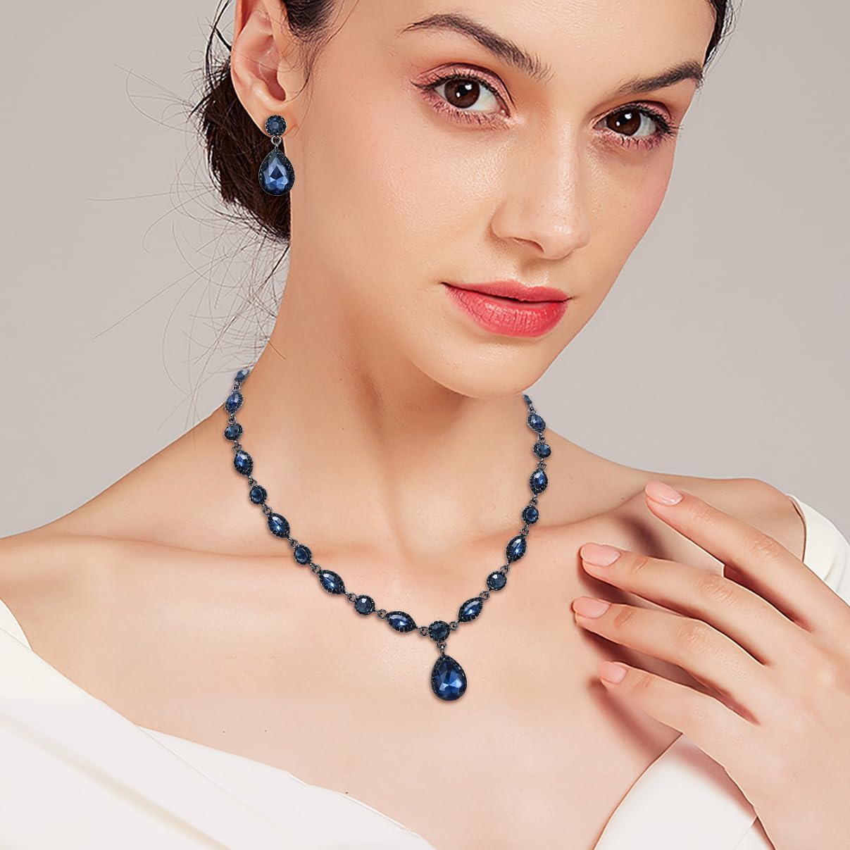 EleQueen Women's Wedding Bridal Jewelry Set for Brides Bridesmaids, Crystal Teardrop Necklace Dangle Earrings Jewellery for Party Prom - Image 2