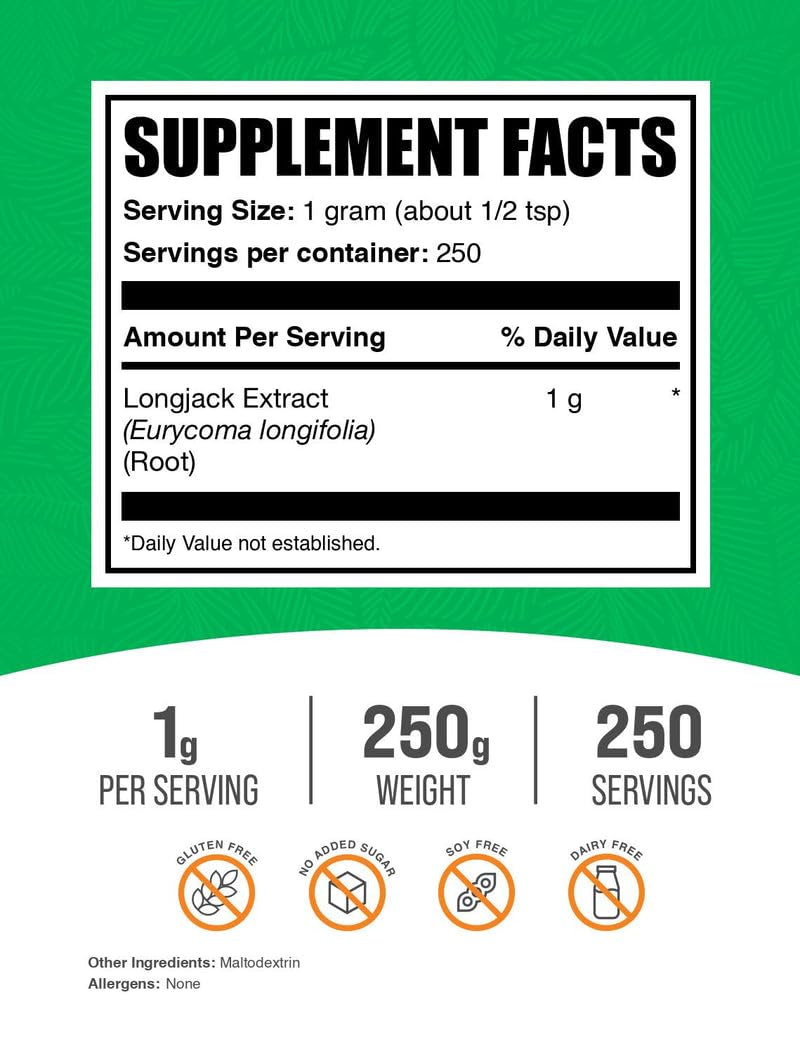BulkSupplements.com Longjack Extract Powder - Tongkat Ali Extract, Tongkat Ali for Men & Women - Gluten Free, 1g per Serving, 250g (8.8 oz) (Pack of 1) — Amazon image 2