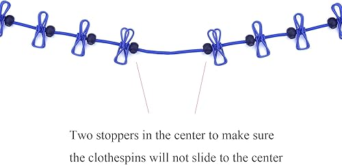 Miniatura 5 de Tendedero elástico portátil de viaje Hawatour, ajustable con doce ganchos para uso en interiores y exteriores, color azul