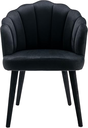 Miniatura 6 de Juego de 2 sillas de comedor de terciopelo negro modernas, sillas laterales de tapicería con patas de madera tapizadas para el hogar, cocina, sala