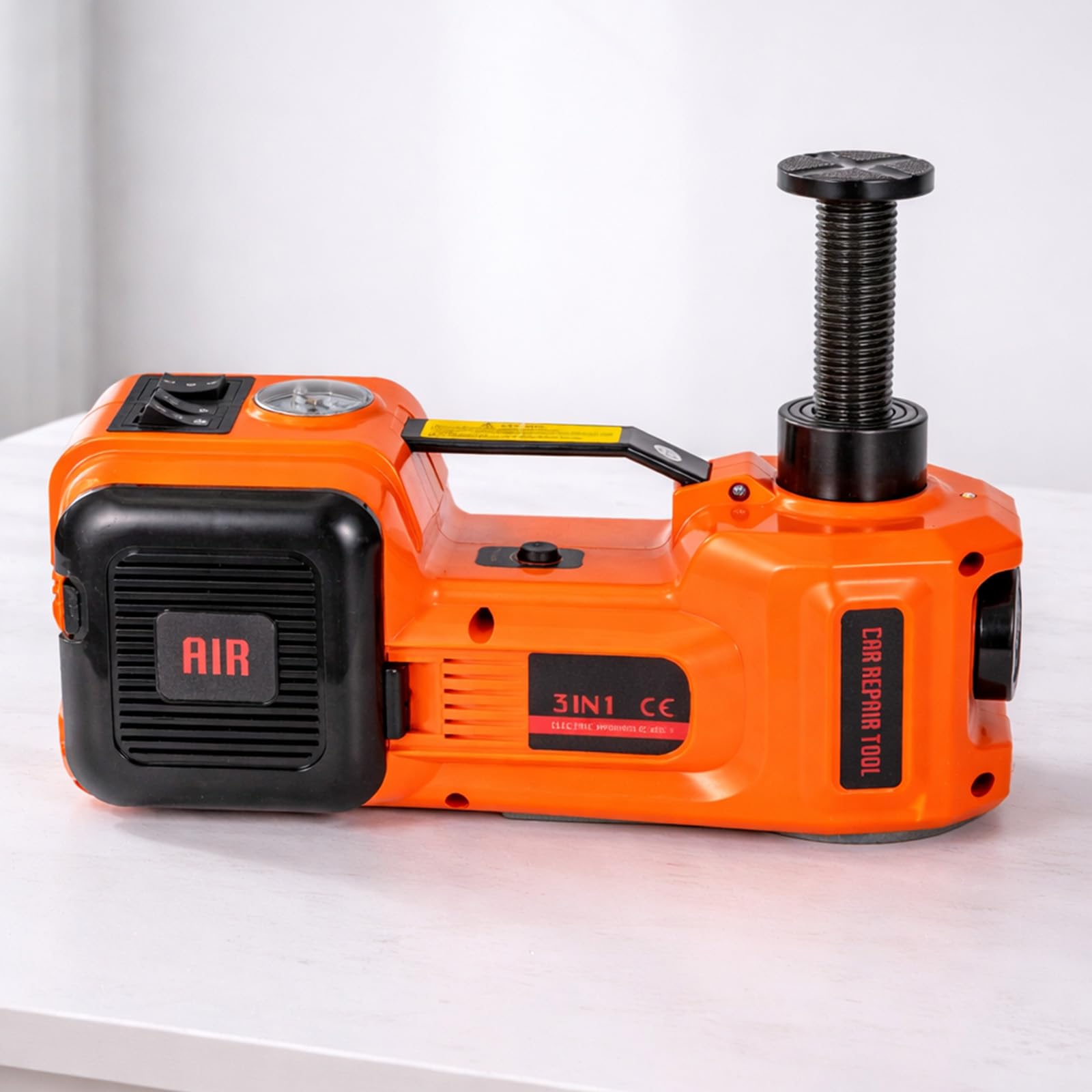 Elektrischer Wagenheber 5 t, 12 Volt wagenheber elektrisch, All-in-One-Bodenhub mit Hydraulischer Heber und Schlagzange, inklusive Luftpumpe, Sicherheitshammer und LED-Leuchte für Limousinen, SUVs