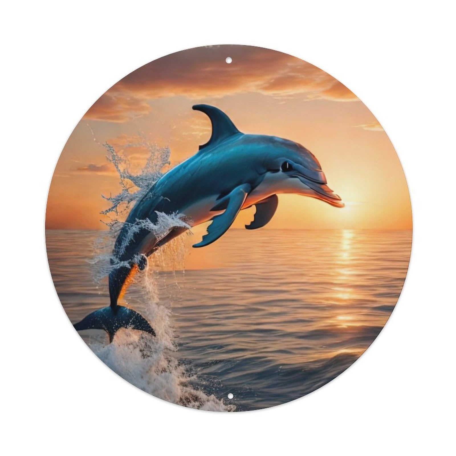 Animals Artwork Dolphins at Sunset Vintage Metal Tin Sign Plaque Wall Decor for Cafe, Club Bar, Office, Garden Metal Poster 8x8Inch