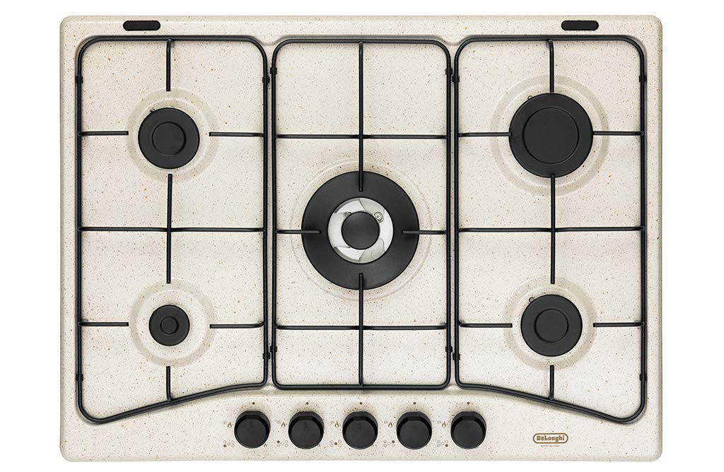 DELONGHI FFS 57 ASV PIANO COTTURA 5 FUOCHI A GAS GRIGLIE SMALTATE 70 CM COLORE AVENA FFS57ASV