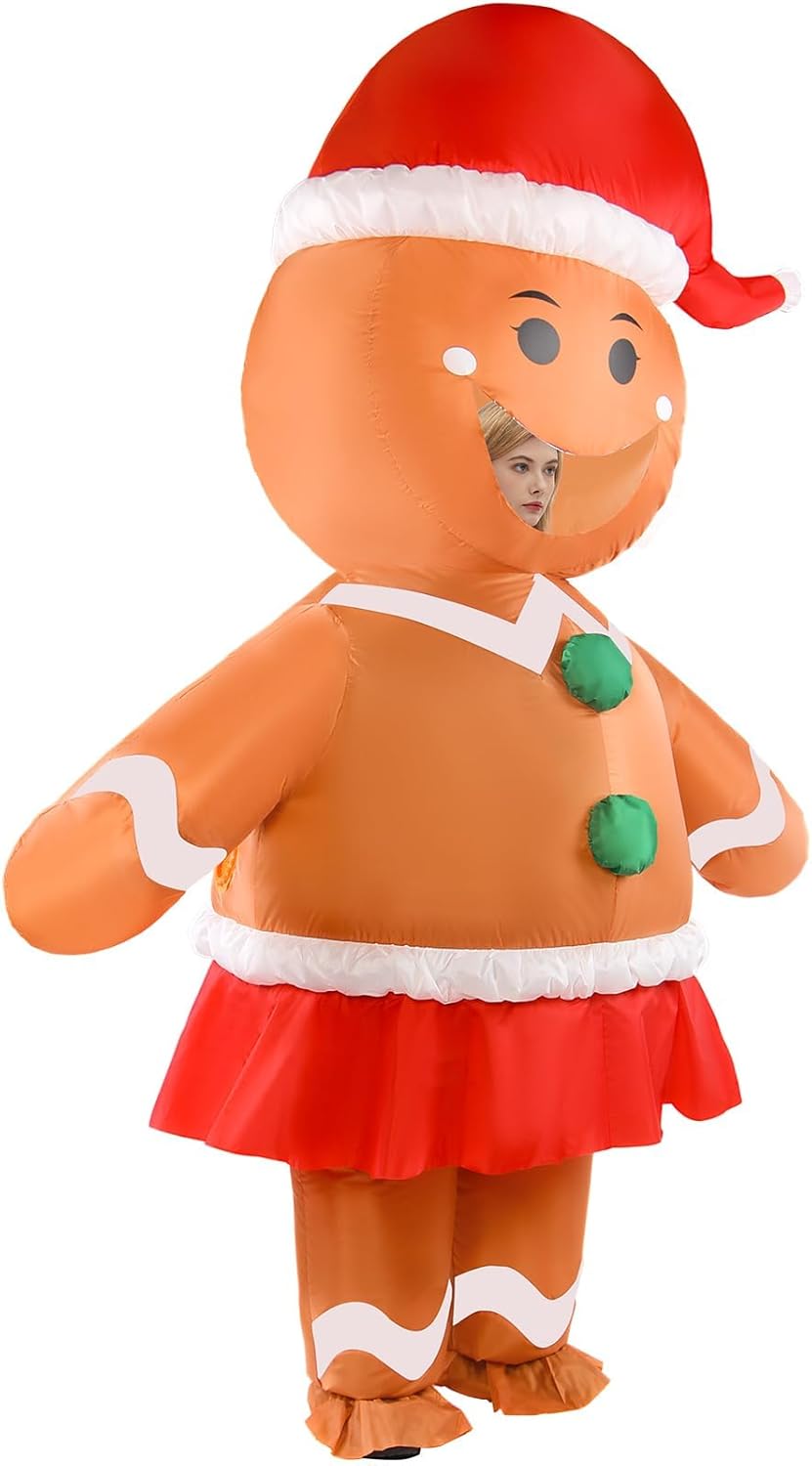 Inflatable Gingerbread Costume Adult Christmas Blow Up Outfit Unisex Giant Halloween Xmas Cosplay Party Blowup Suit for Men and Women - Image 2