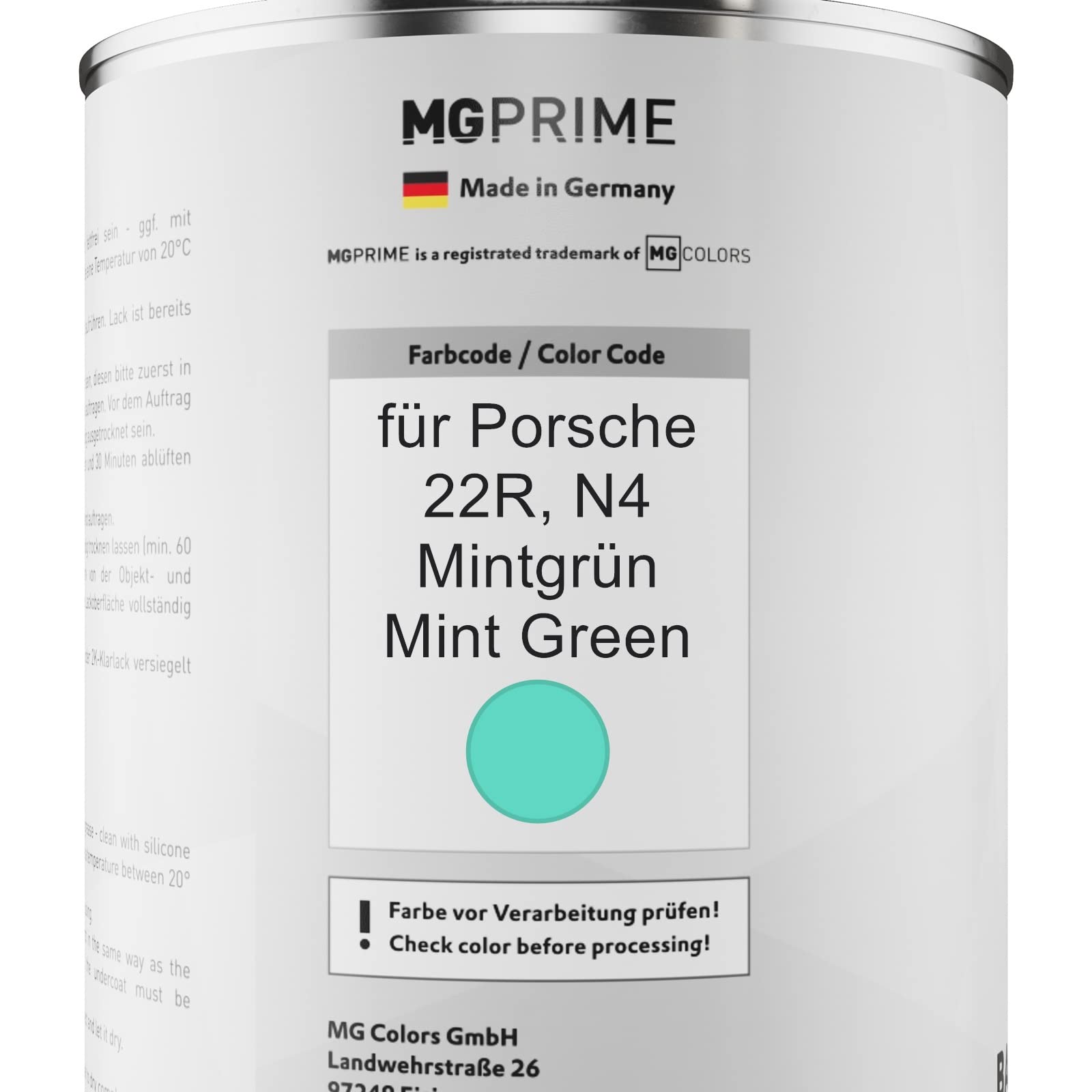 MG PRIME Kit pots de Peinture voiture pour Porsche 22R / N4 Mintgrün 2,5L