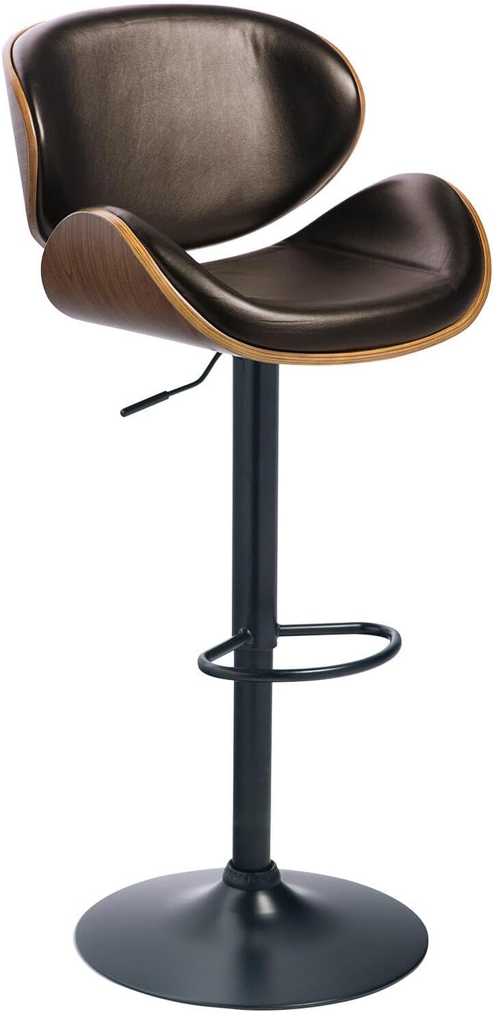 Signature Design by Ashley Bellatier Adjustable Height Swivel Barstool, Footrest & Weighted Pedestal, Faux leather Upholstery, 19.88" W x 18" D x 48" H, Brown & Black