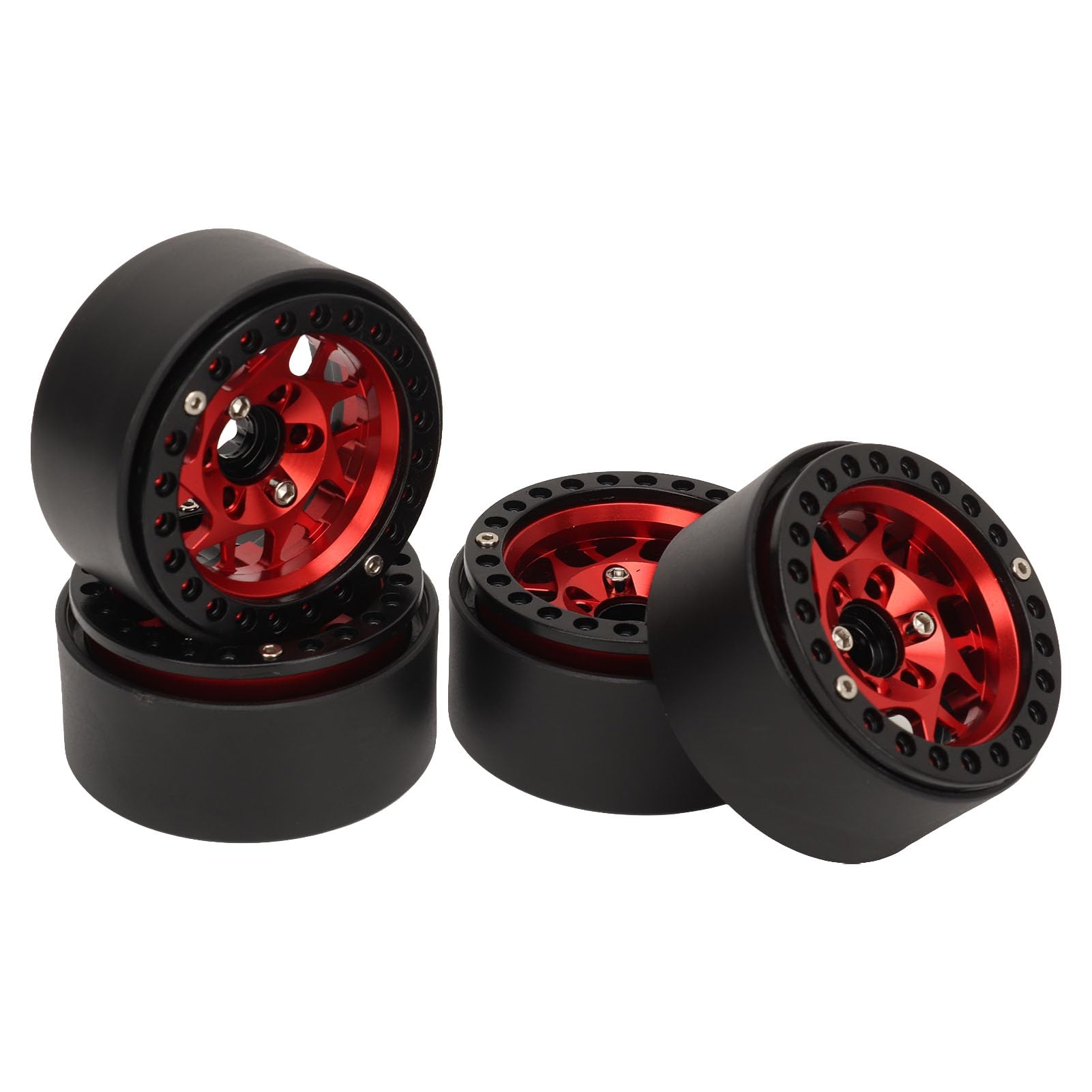 Luocute 4 Stück RC Crawler Felgen Universal Aluminiumlegierung 1,9 Zoll Schwarze Beadlock-Felgen mit Nabenanzug für 1:10 RC Crawler Axial SCX10 SCX10 II D90, Bietet Starken (Rot)