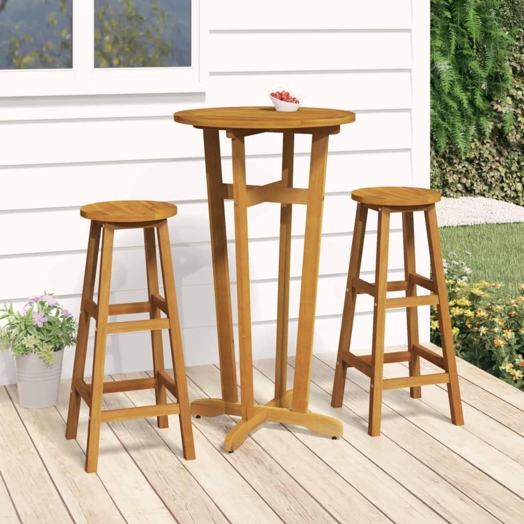 Garden Bar Table Durable Natural Brown Solid Acacia Wood, Patio, Outdoor, Exterior, Dining, Tables - Furniture for Balcony