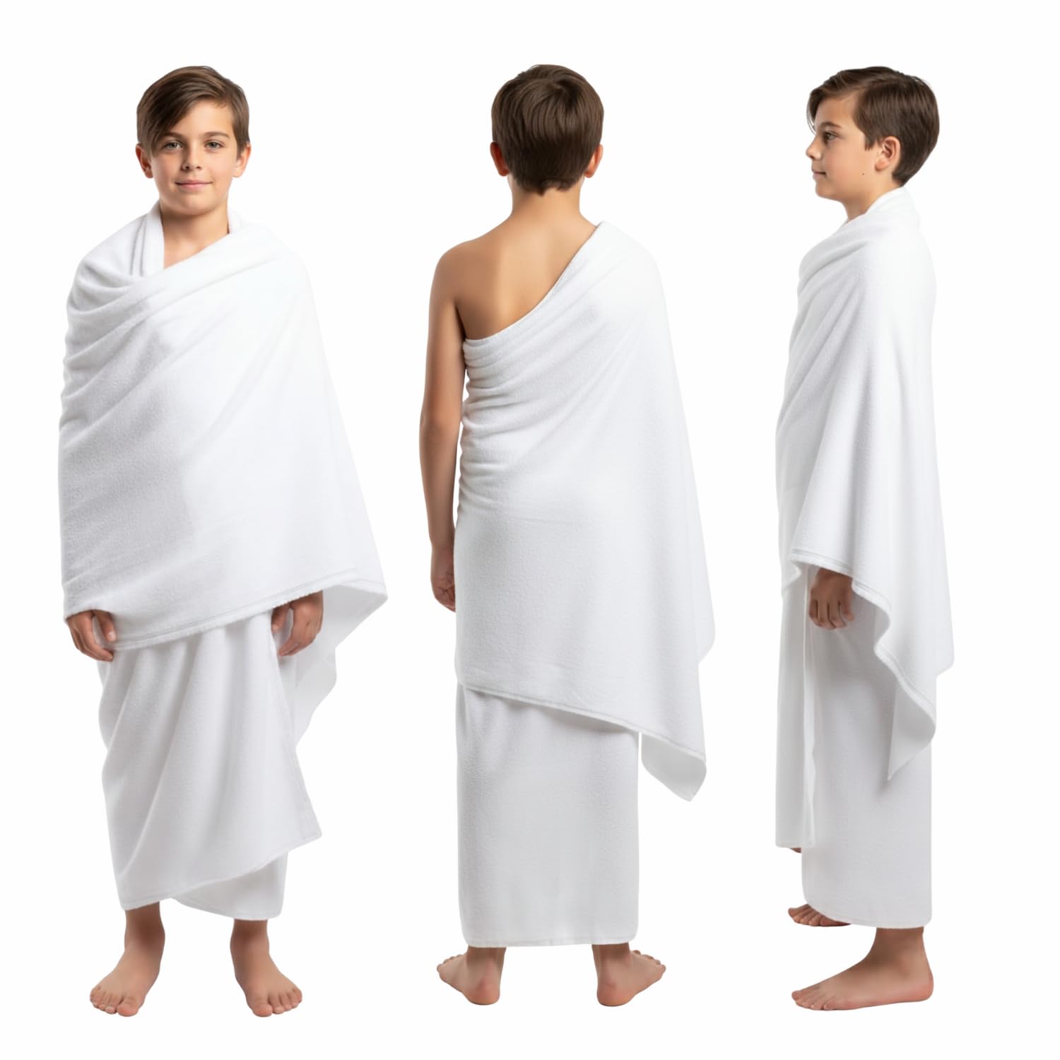 KOZZE FAB Kids Boys Ihram for Hajj & Umrah – 2 Piece White Towel Ehram Ahram, 100% Pure Cotton, Breathable Absorbent & Quick Dry, Premium Quality Pilgrimage Dress (80 x 160 cm)
