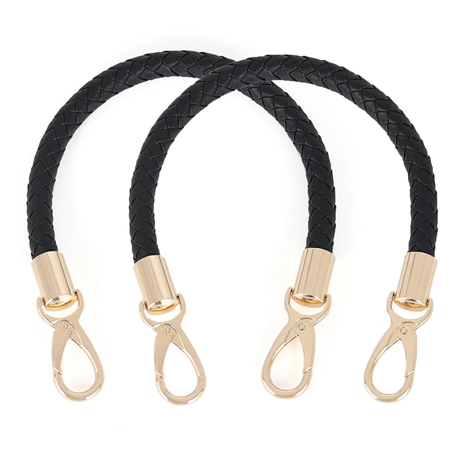 2 Pcs PU Leather Braided Handle, Braided Handbag Handle, Braided Bag Handle, Braided Leather Bag Strap, Handbag Strap Handles, DIY Leather Bag Handle, for DIY Bag Handbag Strap With Buckles (Black)