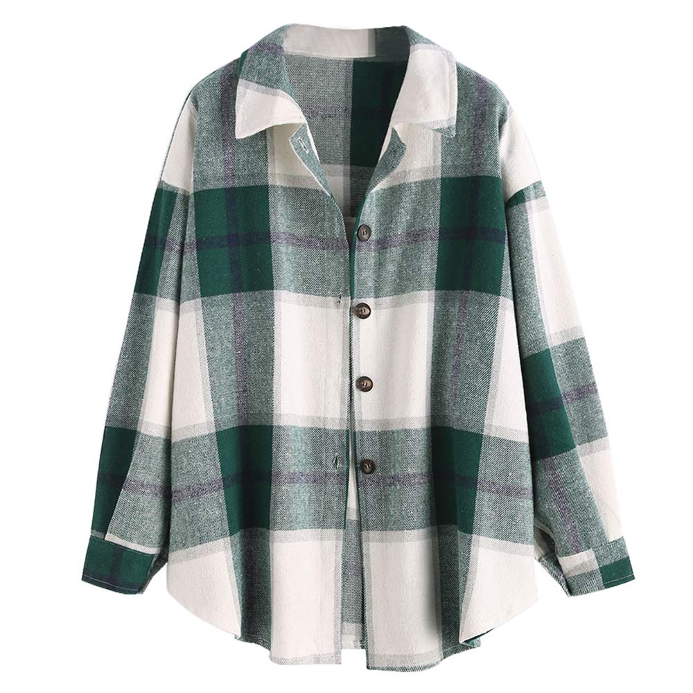 ZAFUL Women's Plaid Shirts Long Sleeve Button Down Wool Blend Flannel Shirts Shacket