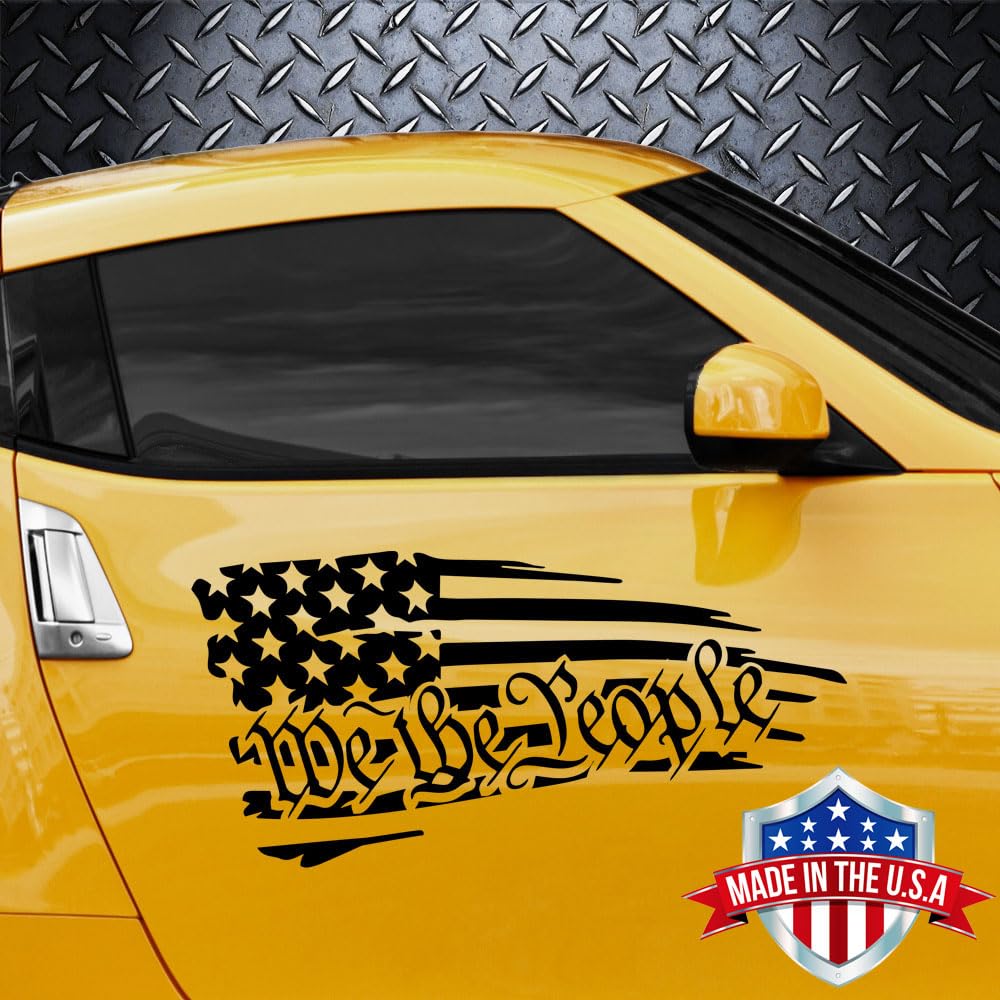 GRITKULTURE Distressed American Flag Decal | 'We The People' Preamble | 2-Pack ORACAL Vinyl | For Trucks, Cars, Windows