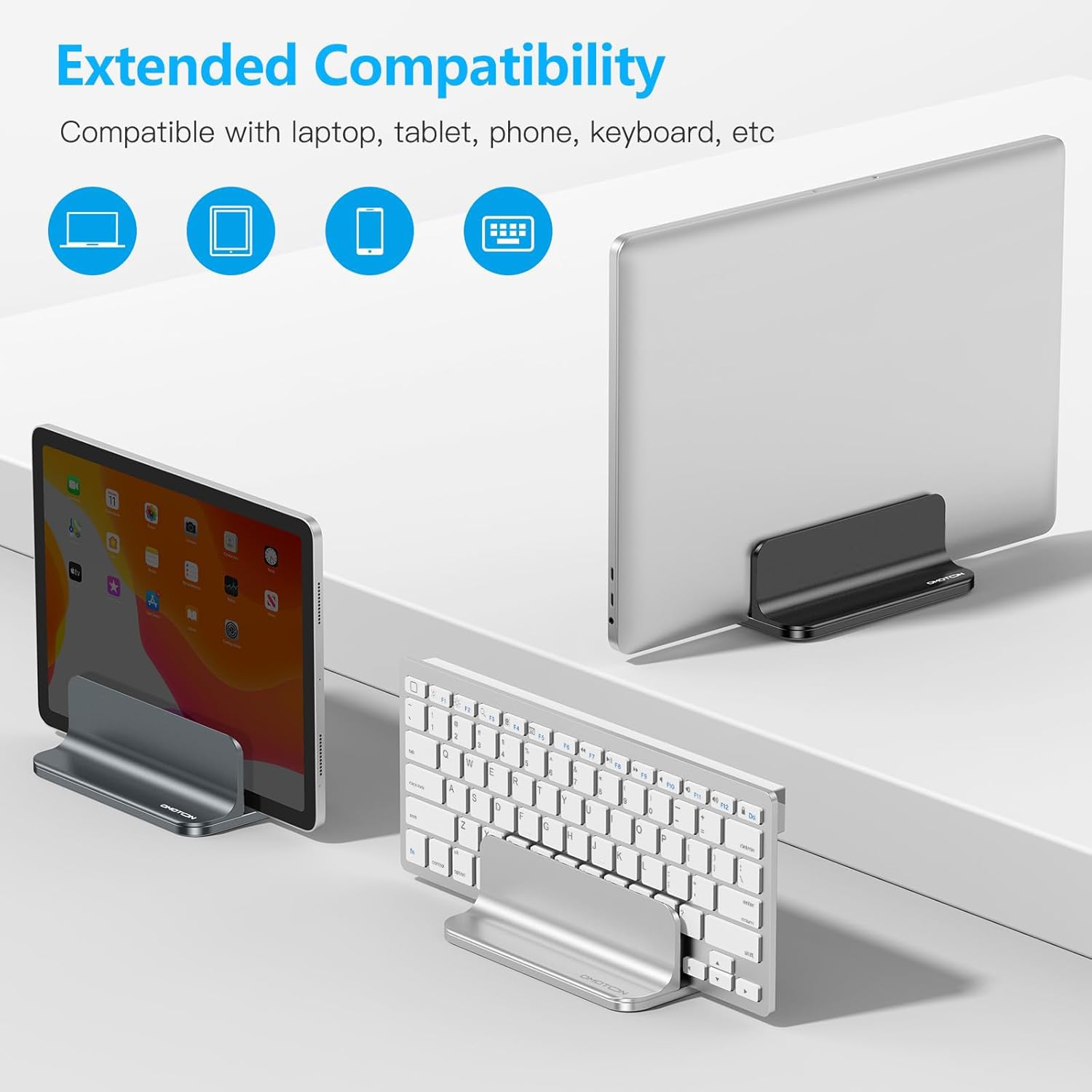 Soporte vertical para computadora portátil [tamaño ajustable],  soporte de escritorio de aluminio para MacBook con base ajustable, se adapta a todas las computadoras portátiles MacBook, Surface, Chromebook y Gaming (hasta 17.3 pulgadas) 5