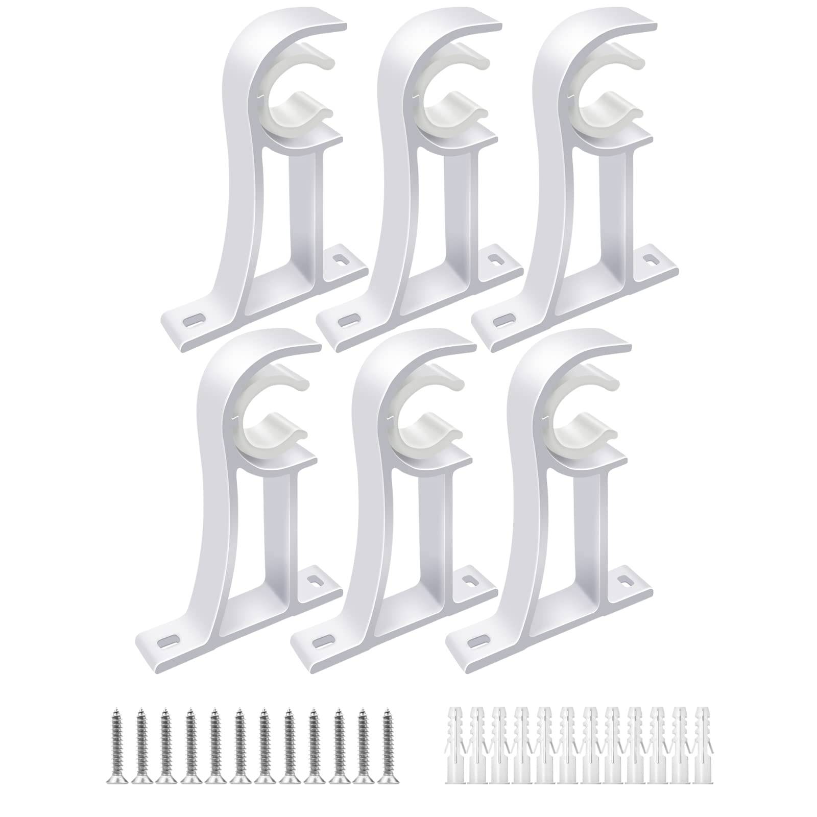 TOKPLNU 6 Pack Curtain Pole Brackets, Heavy Duty White Curtain Rail Brackets, Aluminum Alloy