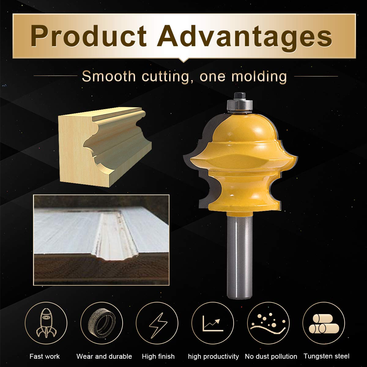 KATUR Classical and Bead Molding and Edging Router Bit, Multi-Profile Bit with 1/2 Inch Shank, Magical Multi-Form Molding Router Bit (1/2" Shank, 2-1/4" Width, 1-7/8" Depth)