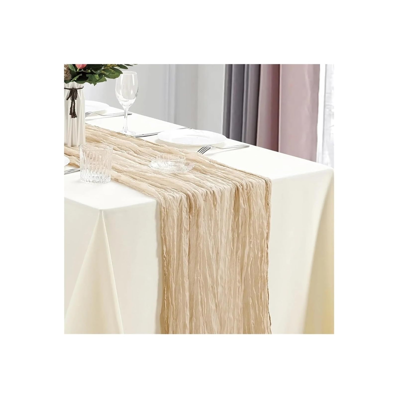 Cheesecloth Table Runners 3Pcs CheeseCloth Table Runner, 40x270cm Boho Gauze Fabric Rustic Sheer TableRunner For Wedding Bridal Shower Party Banquet(Beige)