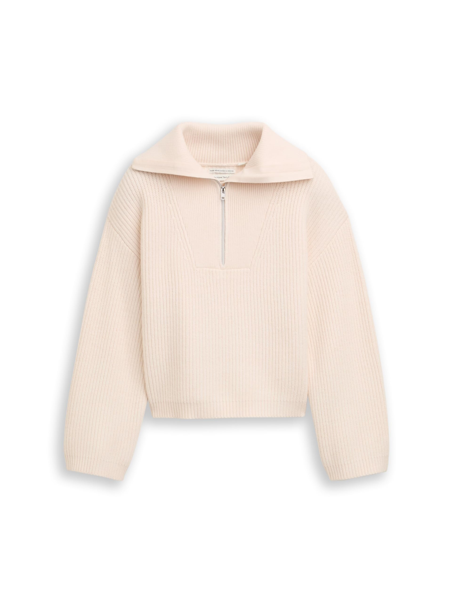 TOM TAILOR Mädchen 1048822 Kinder Cropped Troyer Strickpullover, 36991 - Soft Cream Beige, 128 EU