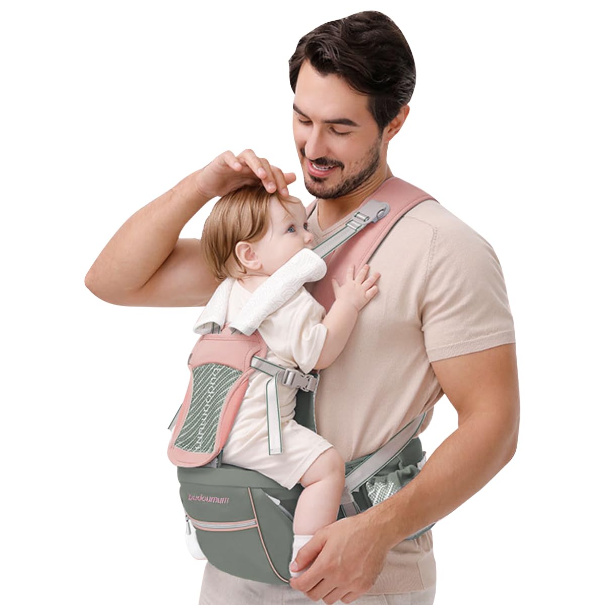 SONARIN 3-in-1 Verstellbare Babytrage mit Hüftsitz,Multifunktionale Ergonomische Babytragetasche Kindertrage Baby Tragesystem Bauchtrage Rückentrage ab Geburt 0-36 Monate(Rosa)