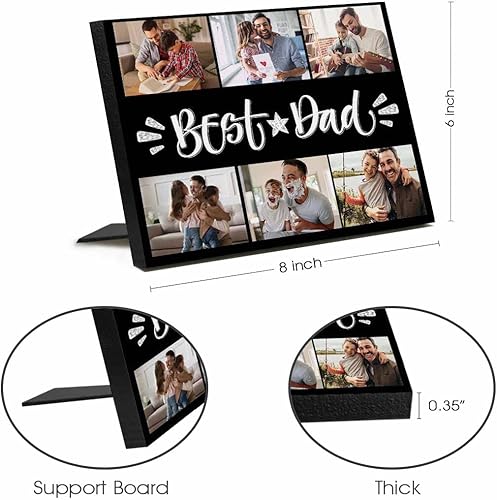 Miniatura 5 de InterestPrint Panel de fotos personalizado para papá y nombre para exhibición de mesa, mejor papá estrella, 6 fotos, marco de fotos personalizado