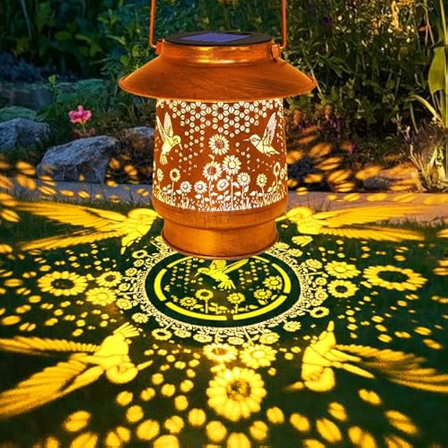 Hummingbird Solar Lanterns Outdoor Garden Decor, Sunflower Gifts for Women Mom Grandma Birthday Hanging Metal Solar Lights Waterproof Decoration for Garden Yard Lawn Patio