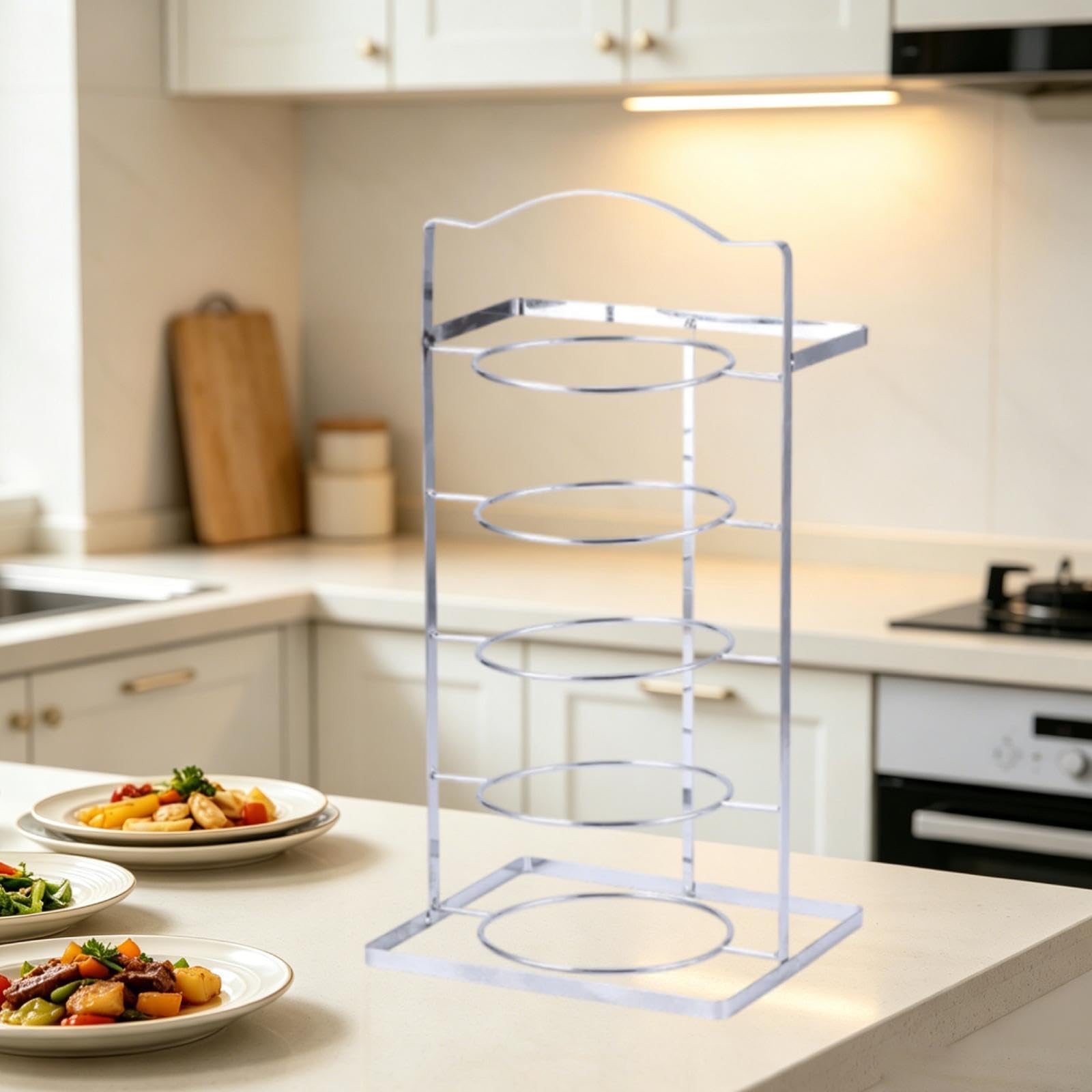 Scaffale Portaoggetti Cucina a più Ripiani Robusta in Acciaio al Carbonio Organizzatore Portapiatti E Posate con Vassoi Separabili per Utensili Cucina, Argento