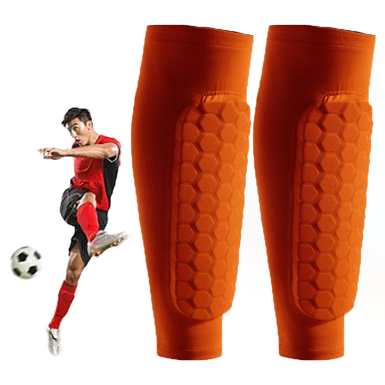 Shindefender Shin Guards, Shin Defender Shin Guards, Shindefender Compression Sleeve with Honeycomb Pads for Soccer, Skiing,Hockey, Boxing (Orange, S)