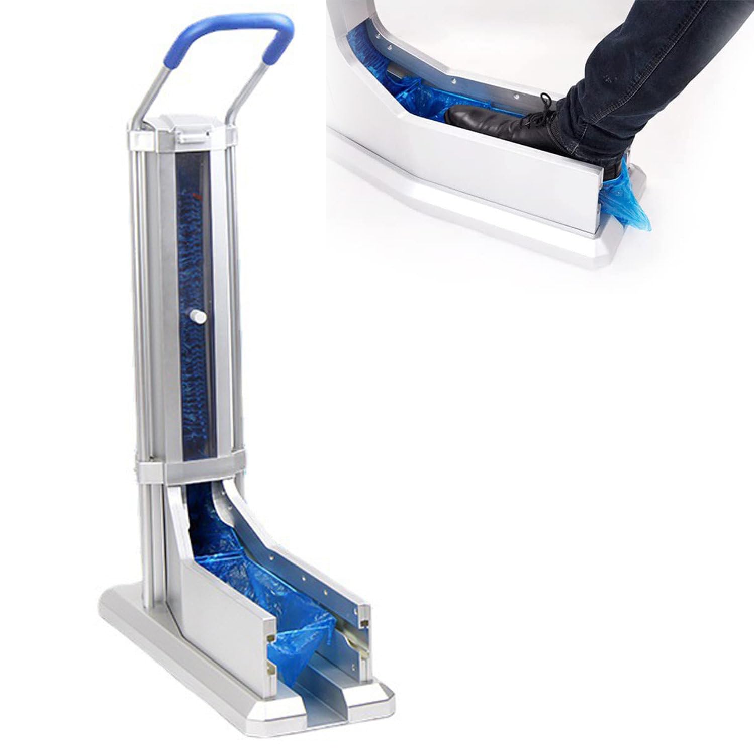 Evite caídas al calzarse con la máquina portátil para cubrir zapatos con reposabrazos