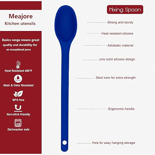 Miniatura 9 de Juego de 3 cucharas de silicona de 12 pulgadas, cuchara extra larga sin costuras, antiadherente, resistente al calor, juego de utensilios de cocina