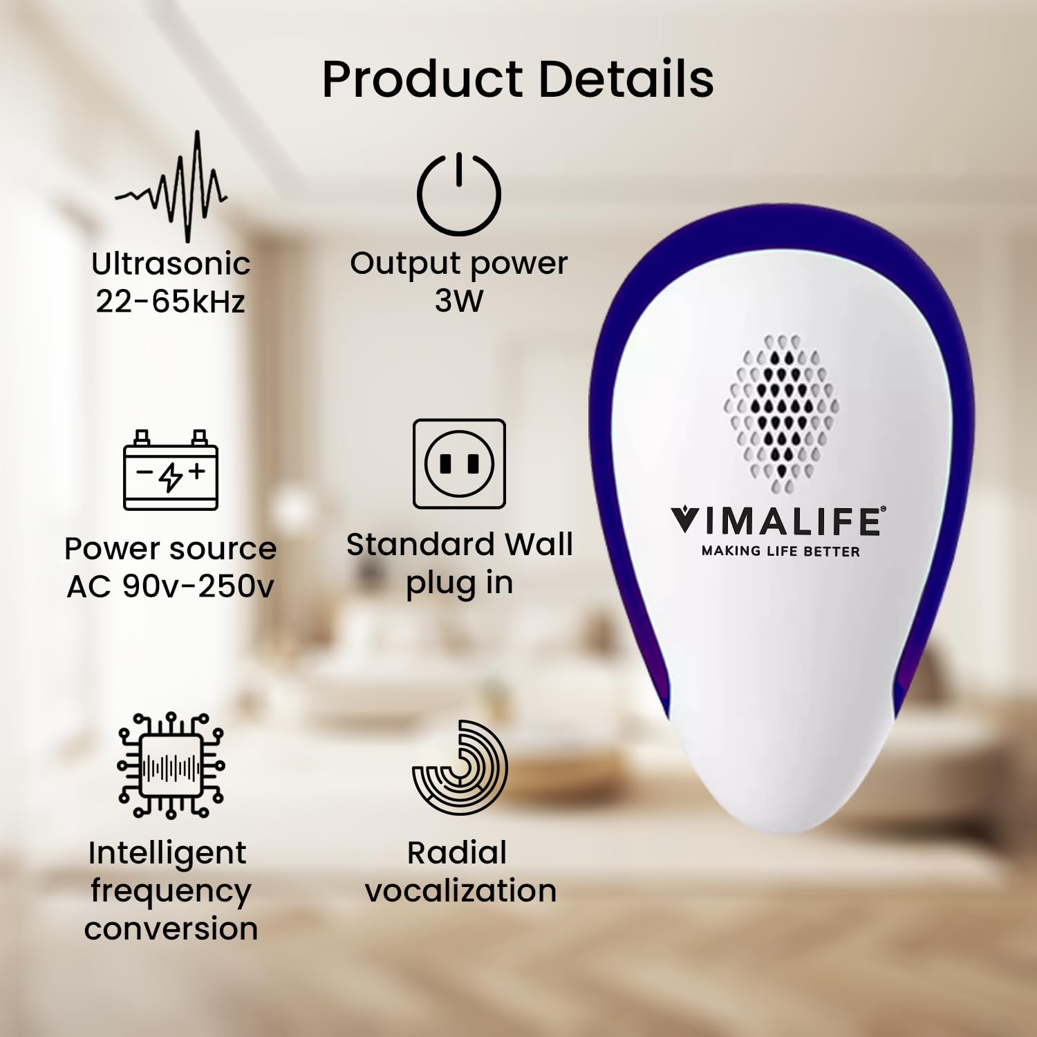 VIMALIFE 2025 Dispositivo elettrico repellente per zanzare all'aperto e all'interno, repellente portatile per insetti per campeggio, viaggi, protezione del corpo e del cortile