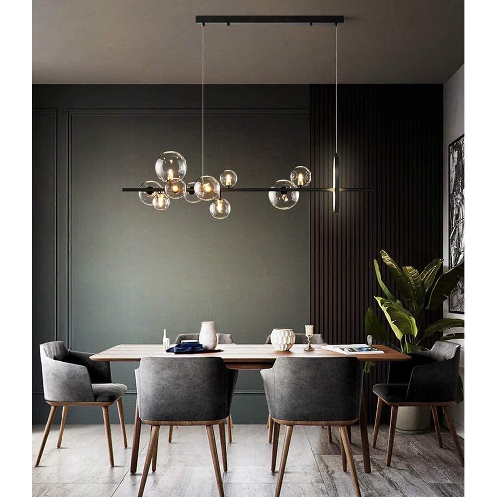 Lampada Moderno A LED, lampadario per isola cucina, Nero,120 * 30cm | Palla Di Vetro Con Presa G9, Lampada Da Pranzo A LED A Sospensione, Ad Altezza Regolabile, Luce Per Soggiorno Cucina