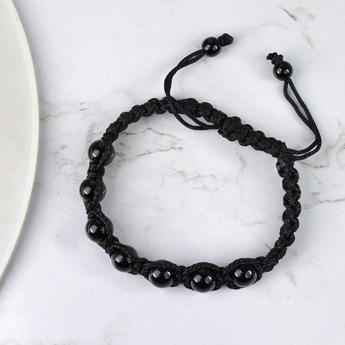 Selvia Black Thread Onyx Bracelet Crystal Stone Round Beads Adjustable Hand Wrist Band Negative Energy Removal Vedic Kala Dhaga with Stylish Lock for Women Men and Child Hand(black Onyx Bracelet) - Image 6 thumbnail
