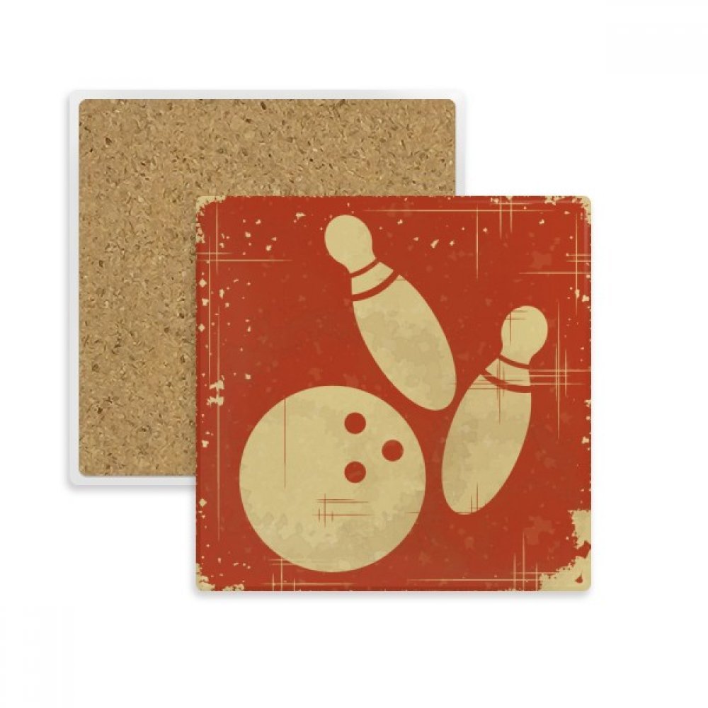 Dessous de verre en pierre absorbante premium motif bowling rouge carré, support de verre