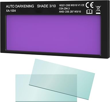 عدسة لحام SHINE Shade 10 2x4 1/4 ذات تعتيم تلقائي، تقنية فلتر فائقة الوضوح وعالية الوضوح لغطاء لحام فطيرة الأنابيب وأغطية لحام الألياف المعدنية