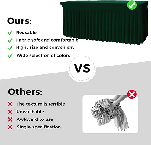 Vista 14 de Babenest Paquete de 1 falda de mesa de elastano negro de 6 pies para mesas rectangulares, resistentes a las arrugas, con volantes, para ferias