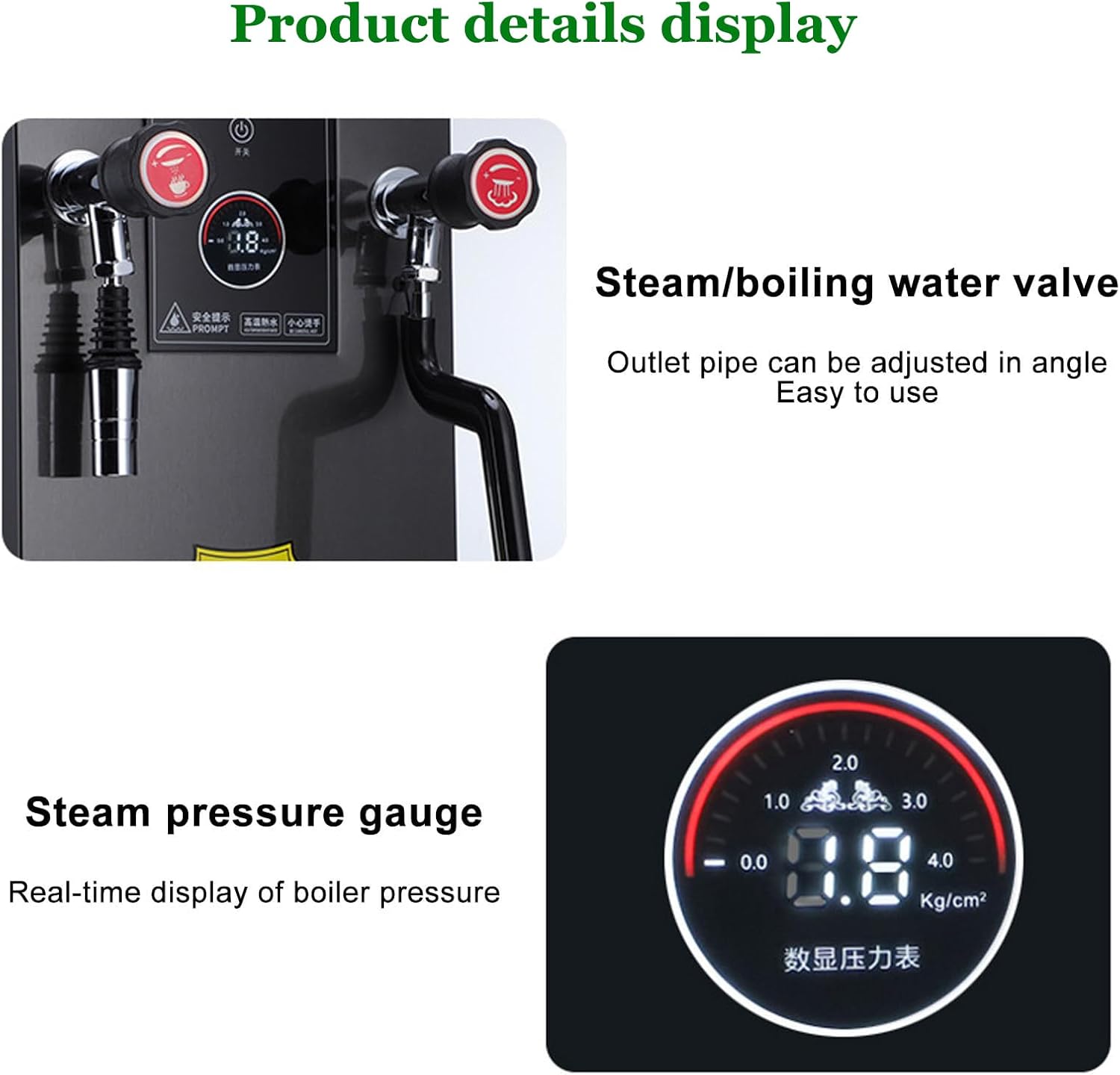 Milk Frother Steamer, Full-Automatic Steam Boiling Water Frothing Machine w/360° Rotating Steam Port and Precise Temperature Control for Coffee (B)