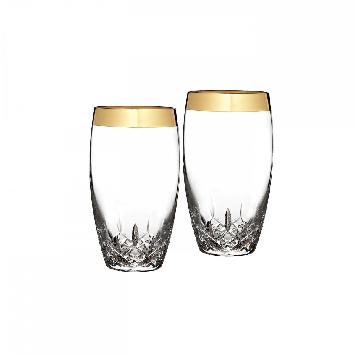 Waterford Lismore Essence Wide Gold Band Highball Glass Pair