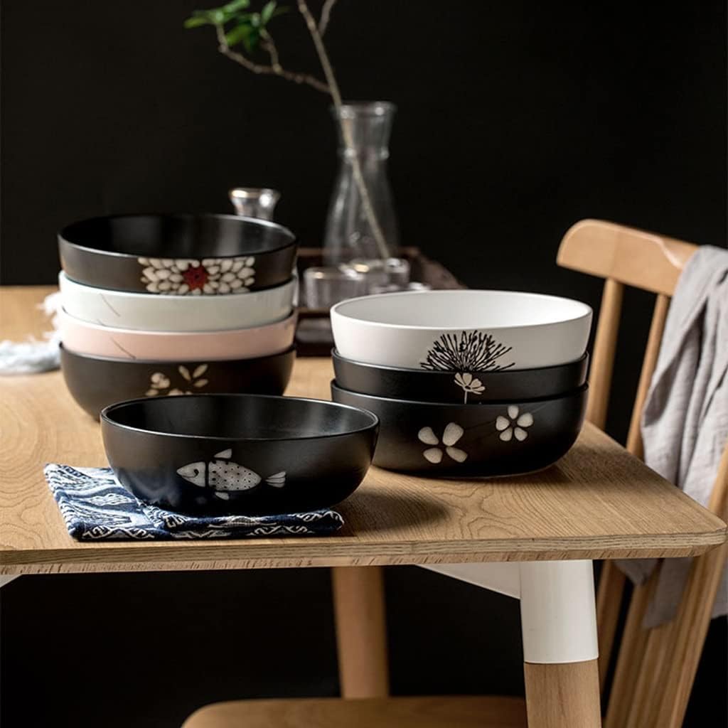 Household Ceramic Vegetable Bowl Medium Soup Bowl Creative Vegetable Salad Bowl Instant Noodle Bowl 7 Inch (Pack of 2 or 4) (Color : A, Size : 4pcs) (D 2pcs) image 4